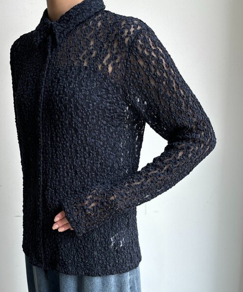 DouDou(ドゥドゥ)の「ラメシアーレースシャツ(シャツ/ブラウス・レディース・ネイビー/オフホワイト・FREE)」の15枚目の写真