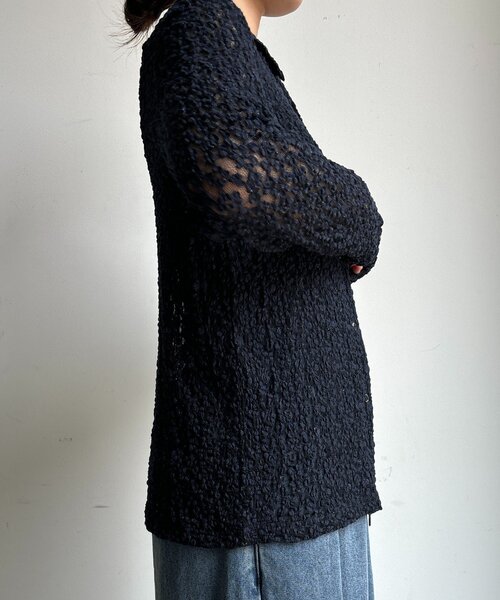 DouDou(ドゥドゥ)の「ラメシアーレースシャツ(シャツ/ブラウス・レディース・ネイビー/オフホワイト・FREE)」の14枚目の写真