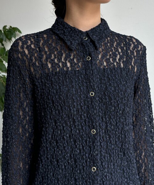 DouDou(ドゥドゥ)の「ラメシアーレースシャツ(シャツ/ブラウス・レディース・ネイビー/オフホワイト・FREE)」の13枚目の写真