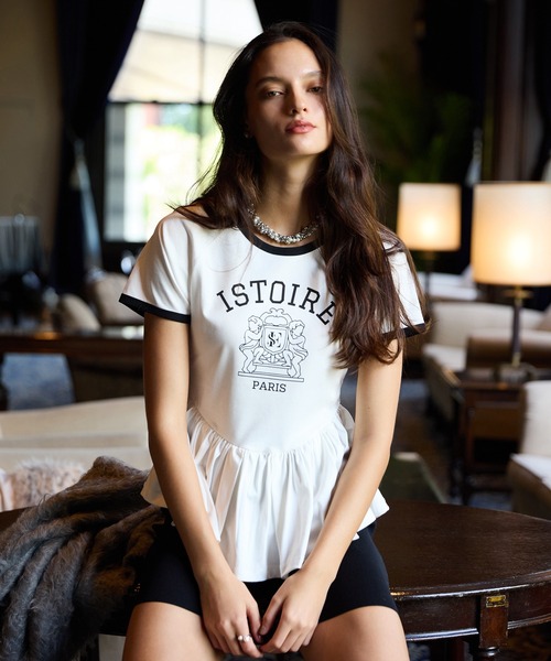 EIMY ISTOIRE(エイミーイストワール)の「バリエプリントぺプラムTシャツ(Tシャツ/カットソー・レディース・その他8/ホワイト/ブラック・F)」の5枚目の写真