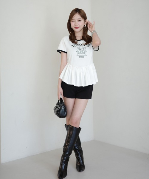 EIMY ISTOIRE(エイミーイストワール)の「バリエプリントぺプラムTシャツ(Tシャツ/カットソー・レディース・その他8/ホワイト/ブラック・F)」の7枚目の写真