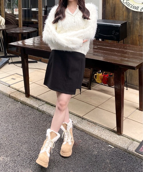 Mejoul（メジュール）の「シャギーフェザーライクチェーン付Vネックリブニットプルオーバー（ニット/セーター・レディース・パープル/ベージュ/ホワイト・F）」の22枚目の写真