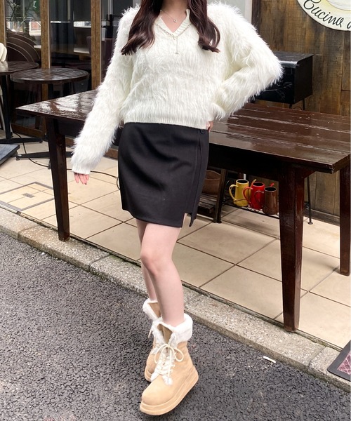 Mejoul（メジュール）の「シャギーフェザーライクチェーン付Vネックリブニットプルオーバー（ニット/セーター・レディース・パープル/ベージュ/ホワイト・F）」の15枚目の写真