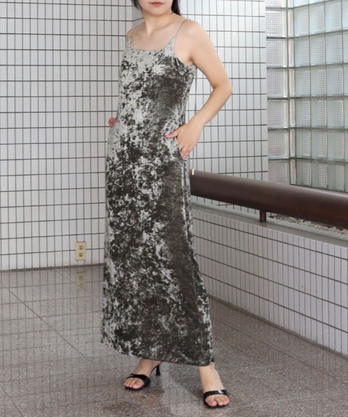 セール】【ANDRESD】curved square velour dress 結婚式 ワンピース