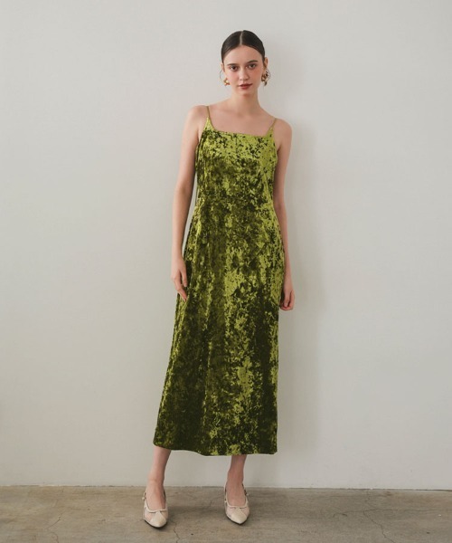 セール】【ANDRESD】curved square velour dress 結婚式 ワンピース