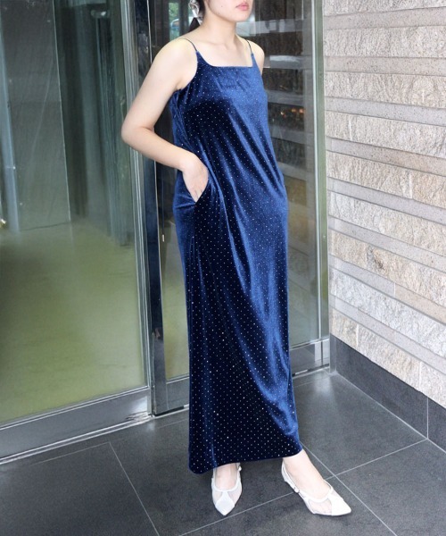 セール】【ANDRESD】curved square velour dress 結婚式 ワンピース