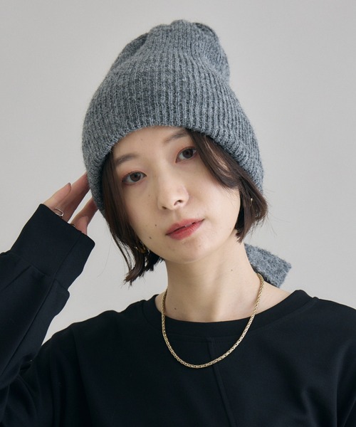 Paradise Picnic（パラダイスピクニック）の「バックリボン　ニット帽（ニットキャップ/ビーニー・レディース・ブラック/グレー/ベージュ/ミント・FREE）」の2枚目の写真