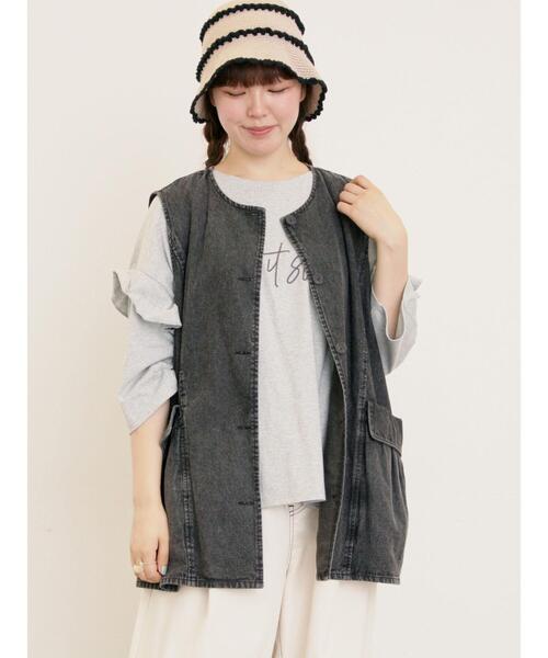 Samansa Mos2（サマンサ モスモス）の「デニム/ツイルクルーネックベスト（ベスト・レディース・ブラック/ブルー/ブラウン・F）」の2枚目の写真