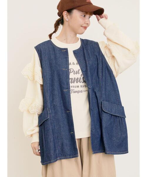 Samansa Mos2（サマンサ モスモス）の「デニム/ツイルクルーネックベスト（ベスト・レディース・ブラック/ブルー/ブラウン・F）」の4枚目の写真