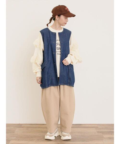 Samansa Mos2（サマンサ モスモス）の「デニム/ツイルクルーネックベスト（ベスト・レディース・ブラック/ブルー/ブラウン・F）」の5枚目の写真