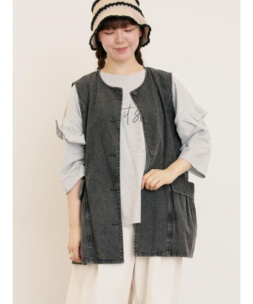 Samansa Mos2（サマンサ モスモス）の「デニム/ツイルクルーネックベスト（ベスト・レディース・ブラック/ブルー/ブラウン・F）」の12枚目の写真