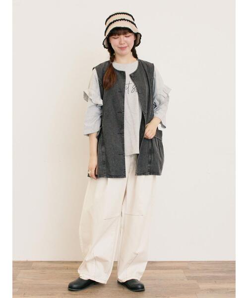 Samansa Mos2（サマンサ モスモス）の「デニム/ツイルクルーネックベスト（ベスト・レディース・ブラック/ブルー/ブラウン・F）」の14枚目の写真