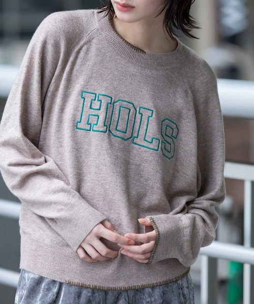 Munich（ミューニック）の「12GG天竺編みソフトニットロゴ刺繍プルオーバー（ニット/セーター・レディース・ホワイト/チャコールグレー/ベージュ・FREE）」の3枚目の写真