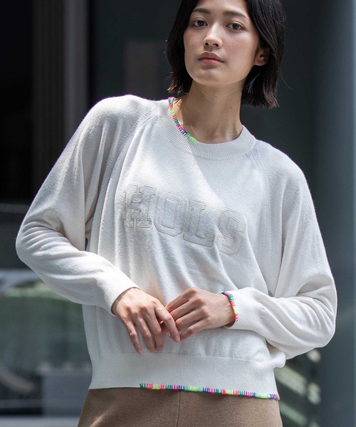 Munich（ミューニック）の「12GG天竺編みソフトニットロゴ刺繍プルオーバー（ニット/セーター・レディース・ホワイト/チャコールグレー/ベージュ・FREE）」の17枚目の写真