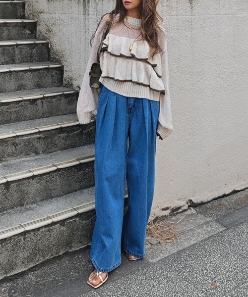 esutoreja（エストレジャ）の「バイカラーフリルニット（ニット/セーター・レディース・ブラウン/チャコール/アイボリー・FREE）」の7枚目の写真