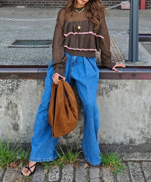 esutoreja（エストレジャ）の「バイカラーフリルニット（ニット/セーター・レディース・ブラウン/チャコール/アイボリー・FREE）」の8枚目の写真