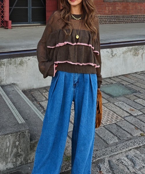 esutoreja（エストレジャ）の「バイカラーフリルニット（ニット/セーター・レディース・ブラウン/チャコール/アイボリー・FREE）」の10枚目の写真