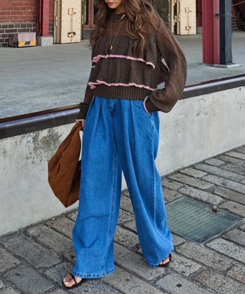 esutoreja（エストレジャ）の「バイカラーフリルニット（ニット/セーター・レディース・ブラウン/チャコール/アイボリー・FREE）」の9枚目の写真