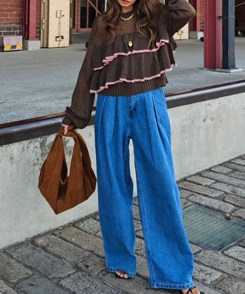 esutoreja（エストレジャ）の「バイカラーフリルニット（ニット/セーター・レディース・ブラウン/チャコール/アイボリー・FREE）」の14枚目の写真