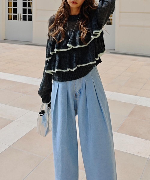 esutoreja（エストレジャ）の「バイカラーフリルニット（ニット/セーター・レディース・ブラウン/チャコール/アイボリー・FREE）」の12枚目の写真