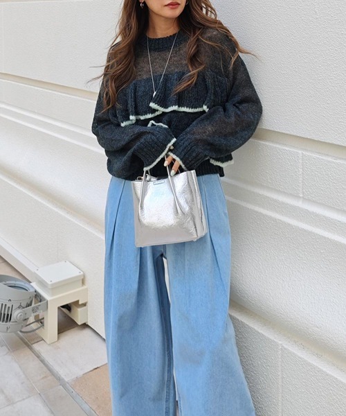 esutoreja（エストレジャ）の「バイカラーフリルニット（ニット/セーター・レディース・ブラウン/チャコール/アイボリー・FREE）」の16枚目の写真