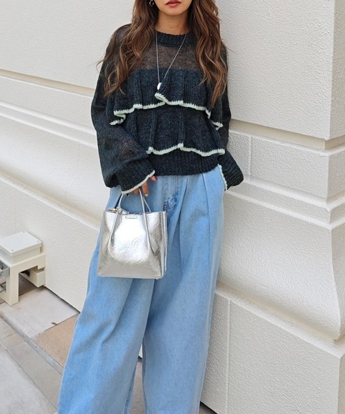 esutoreja（エストレジャ）の「バイカラーフリルニット（ニット/セーター・レディース・ブラウン/チャコール/アイボリー・FREE）」の11枚目の写真