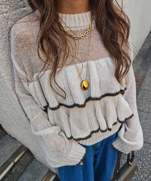 esutoreja（エストレジャ）の「バイカラーフリルニット（ニット/セーター・レディース・ブラウン/チャコール/アイボリー・FREE）」の15枚目の写真