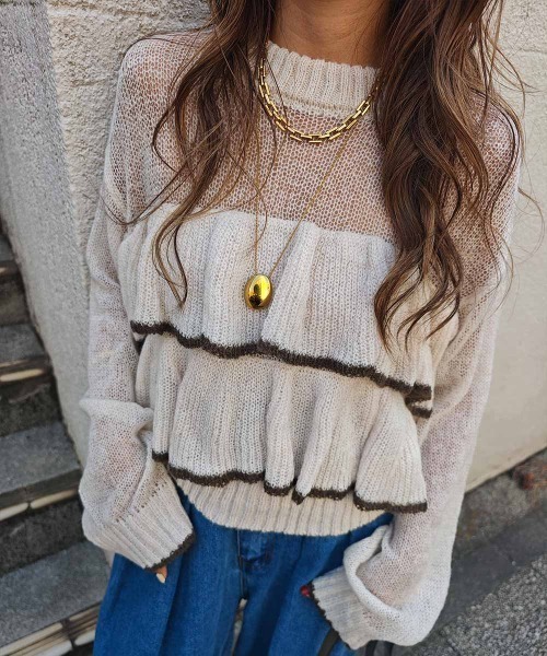 esutoreja（エストレジャ）の「バイカラーフリルニット（ニット/セーター・レディース・ブラウン/チャコール/アイボリー・FREE）」の13枚目の写真