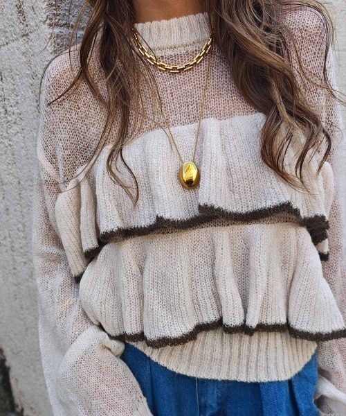 esutoreja（エストレジャ）の「バイカラーフリルニット（ニット/セーター・レディース・ブラウン/チャコール/アイボリー・FREE）」の17枚目の写真