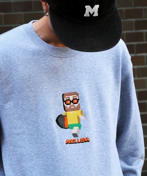 MELLOW(メロー)の「PIXEL MARVIE SWEAT / ピクセル柄 / ドットイラスト / イラスト刺繍 / キャラクター スウェット トレーナー(スウェット・メンズ・ネイビー/グレー/ブラック・M/L/XL)」の9枚目の写真