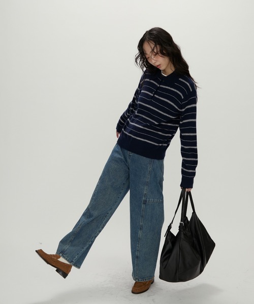 Modern Stripe Knit Polo / モダンストライプ ニットポロ（ニット