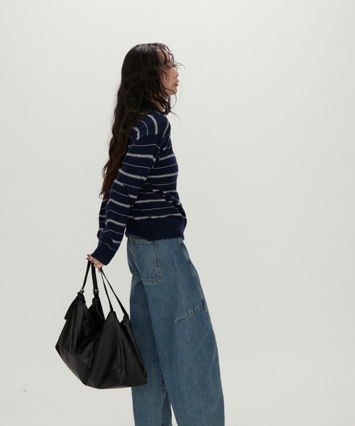 NUJOH(ヌゾ)の「Modern Stripe Knit Polo / モダンストライプ ニットポロ(ニット/セーター・レディース・グレー/ネイビー・FREE)」の20枚目の写真