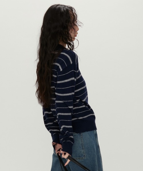 NUJOH(ヌゾ)の「Modern Stripe Knit Polo / モダンストライプ ニットポロ(ニット/セーター・レディース・グレー/ネイビー・FREE)」の21枚目の写真