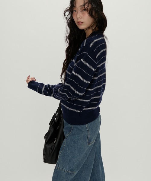 セール】Modern Stripe Knit Polo / モダンストライプ ニットポロ