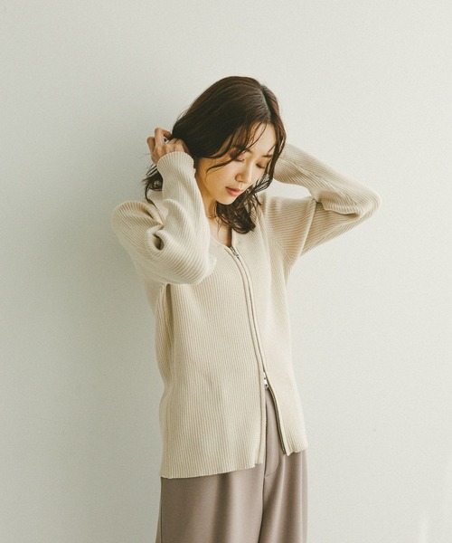 セール】衿付きダブルZIPカーデ/598029（カーディガン/ボレロ