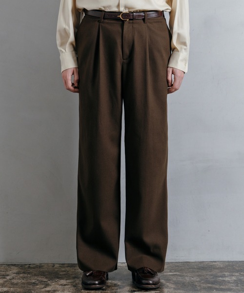 LURAKU】Wool-like One-tuck Straight Slacks / ウールライク
