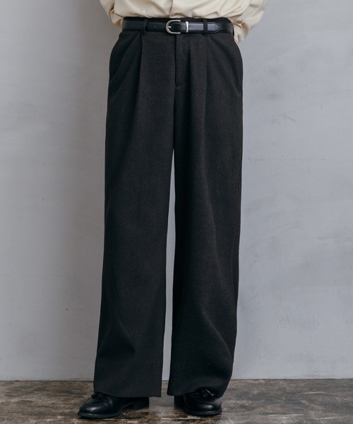 LURAKU】Wool-like One-tuck Straight Slacks / ウールライク