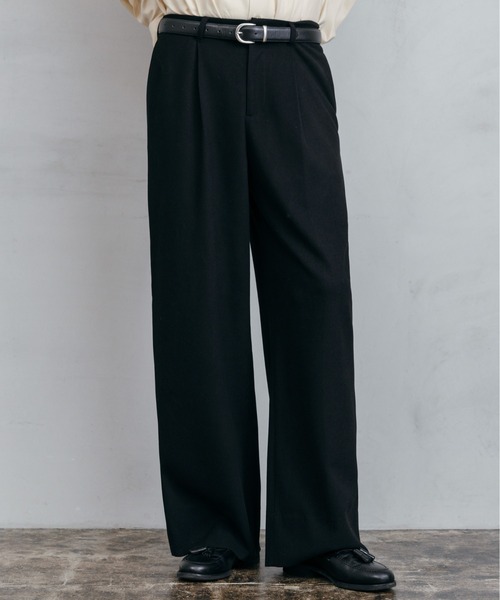 LURAKU】Wool-like One-tuck Straight Slacks / ウールライク