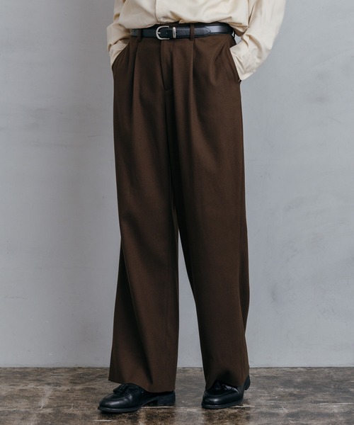 LURAKU】Wool-like One-tuck Straight Slacks / ウールライク