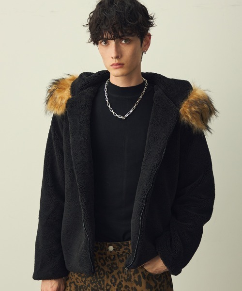 Eco-fur hoodie boa jacket / エコファーフーディーボアジャケット
