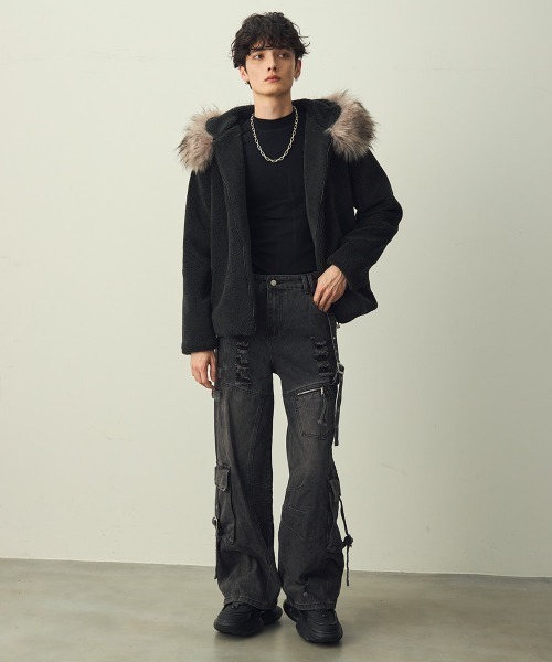 Shoowtime(ショウタイム)の「Eco-fur hoodie boa jacket / エコファーフーディーボアジャケット(ブルゾン・メンズ・グレー系/ブラック系・X-LARGE/LARGE/MEDIUM)」の9枚目の写真