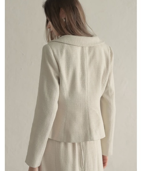 MEISM（ミズム）の「[MEISM by Re:EDIT][2025AW COLLECTION]ドビーツイードフラットカラージャケット（ステンカラーコート・レディース・ブラック/ホワイト・LARGE/MEDIUM）」の9枚目の写真