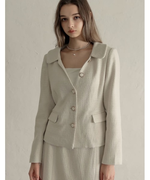 MEISM（ミズム）の「[MEISM by Re:EDIT][2025AW COLLECTION]ドビーツイードフラットカラージャケット（ステンカラーコート・レディース・ブラック/ホワイト・LARGE/MEDIUM）」の11枚目の写真