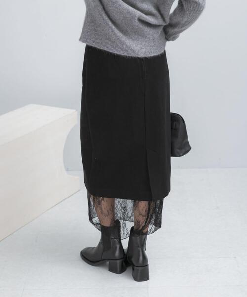 URBAN RESEARCH ROSSO WOMEN（アーバンリサーチ　ロッソ）の「レースレイヤードミディスカート（スカート・レディース・ブラック/アイボリー・36/38）」の6枚目の写真