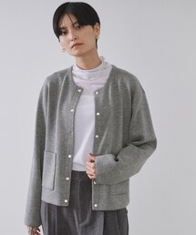 ウール ロング ニットカーディガン グレー ドレープ 配色 ダブルフェイス DEUXIEME CLASSE - ウール ロング ニットカーディガン グレー