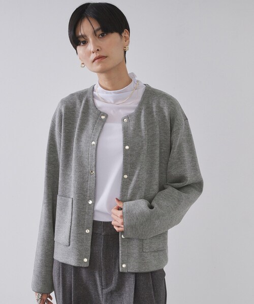 スナップボタン ダブルフェイス配色ニットカーディガン【洗濯機OK