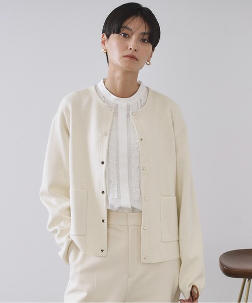 スナップボタン ダブルフェイス配色ニットカーディガン【洗濯機