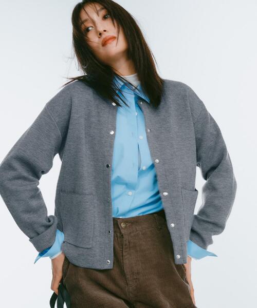 セール】スナップボタン ダブルフェイス配色ニットカーディガン【洗濯