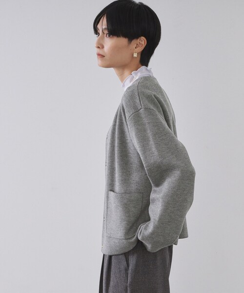 セール】スナップボタン ダブルフェイス配色ニットカーディガン【洗濯