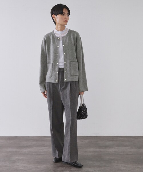 OPAQUE.CLIP(オペークドットクリップ)の「スナップボタン ダブルフェイス配色ニットカーディガン【洗濯機OK】(カーディガン/ボレロ・レディース・オフホワイト/グレー/ブラック/ワインレッド・38/40/42)」の14枚目の写真